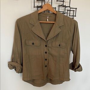 Free People Olive Button Down Shirt